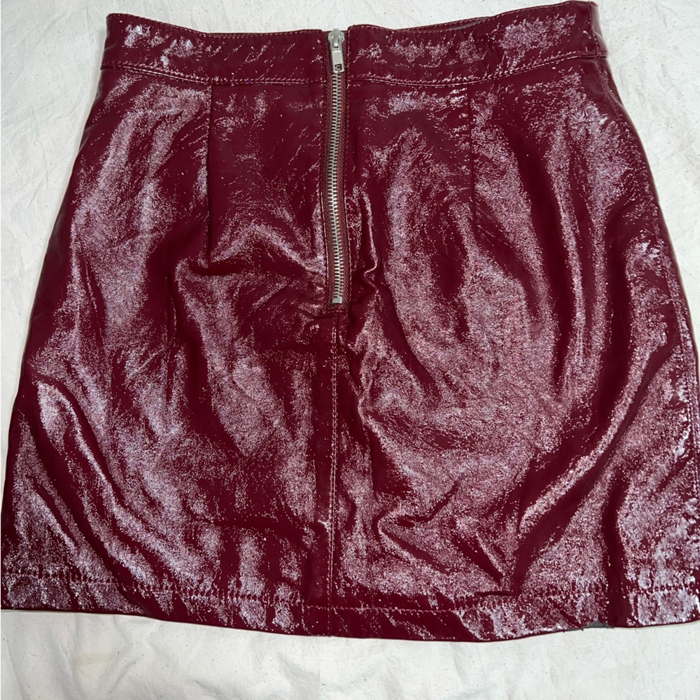 Shiny Burgundy Mini Skirt with Zipper from forever 21